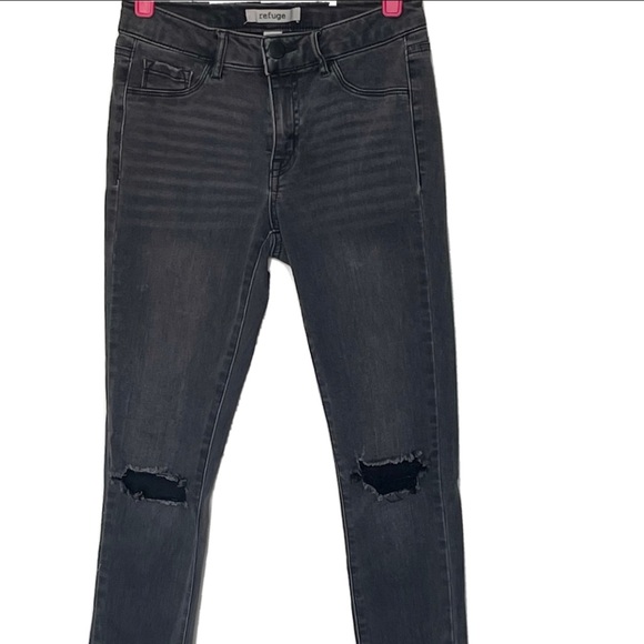 Refuge Women's Size 0 Skinny Distressed Mid/high Rise Light Wash Jeans - Black - Picture 5 of 6